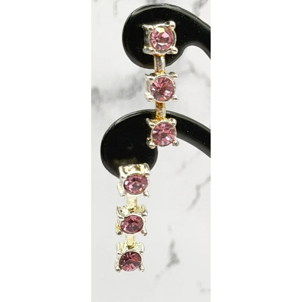 October Birthstone Stud Earrings Pink Rhinestone Silver Tone NOS NWT